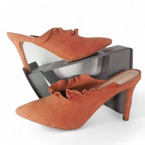 Loeffler Randall Langley Ruffle Stiletto Kid Suede Heels "Dusty Rose" Women's 7B